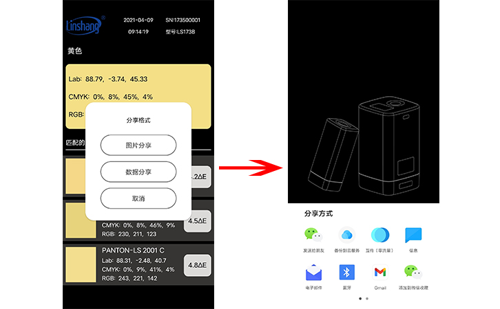 LS173B手機(jī)APP分享測(cè)量的顏色 LS173B手機(jī)APP分享測(cè)量的顏色